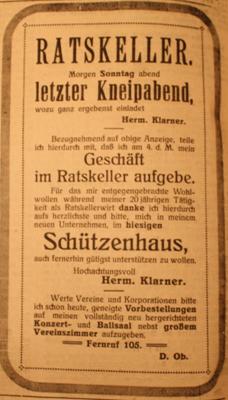 C:\Users\Hörr\Andrea\Adorf\Adorfer Wochenblatt-Grenzbote\Adorfer Grenzbote Fotos von Anzeigen-Artikel\GH Rathskeller\1921-09-04 Rastkeller schließt IMG_0550.JPG